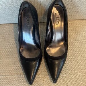 Charles David Black Leather Pointed Toe Pumps
